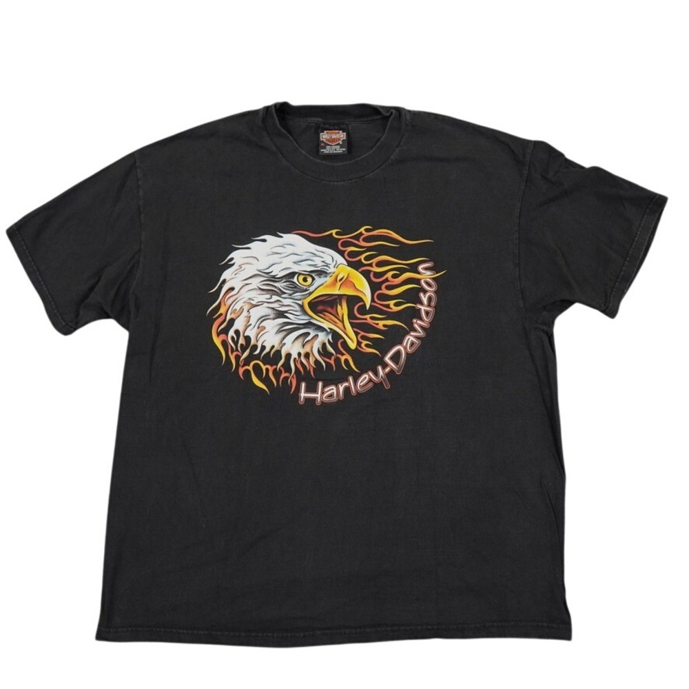 VTG Harley Davidson Shirt Mens XL Black Screaming Eagle Flames Nashua Nashua NH‎